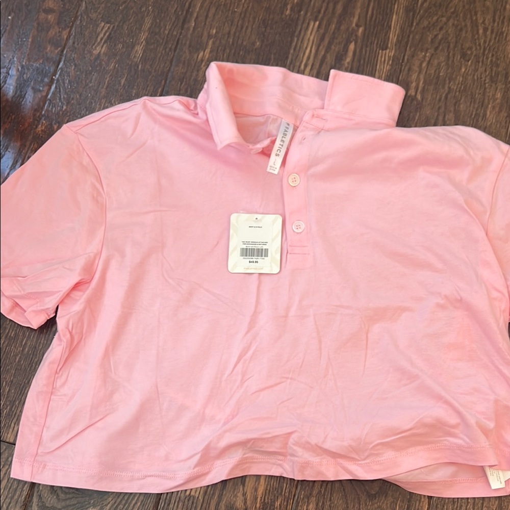 Fabletics Pink boxy cropped polo shirt sz Large NWT